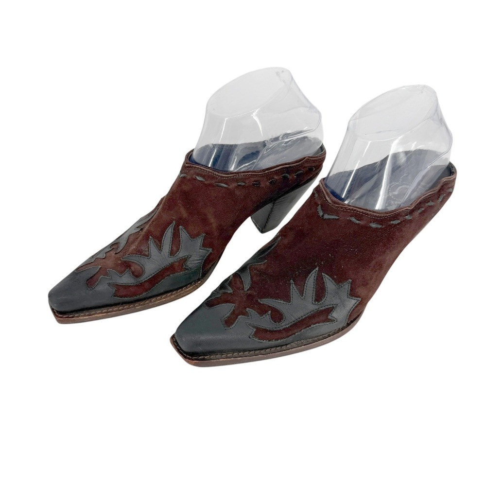 Charlie 1 Horse Lucchese Western Mules 7.5B Brown Suede Leather Flame Snip Toe